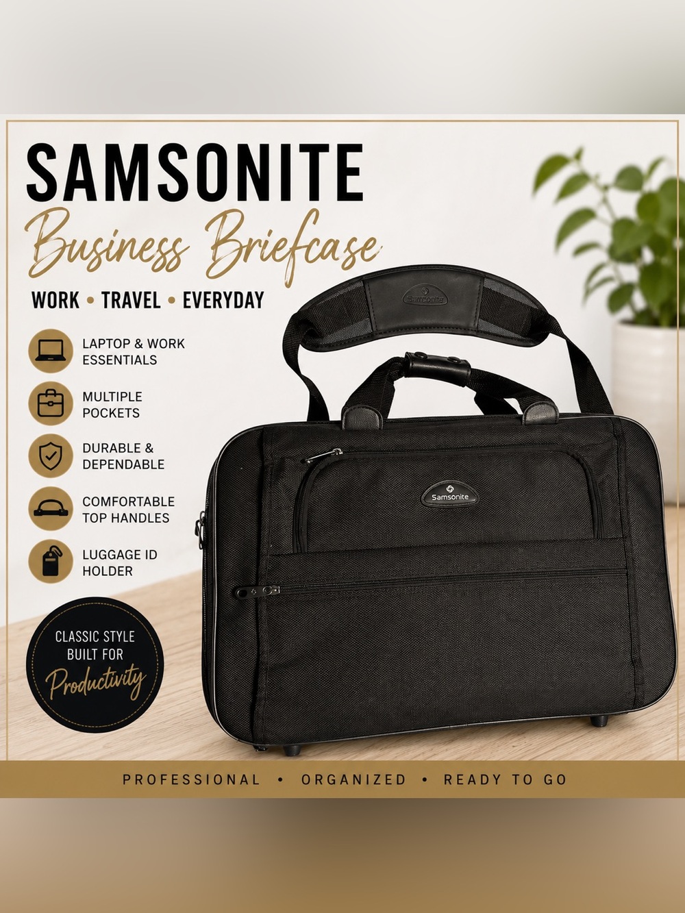 Samsonite Black Business Briefcase 21”Laptop Travel Carry-On Bag